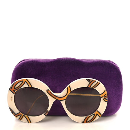 Gucci Metal Acetate Horsebit Print Round Frame Sunglasses GG0894S White Brown 9 of 9