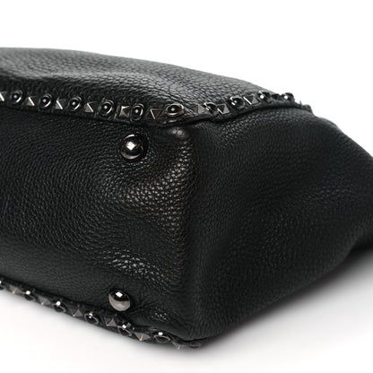 Valentino Garavani Grained Calfskin Onyx Medium Rockstud Rolling Tote Black 9 of 12