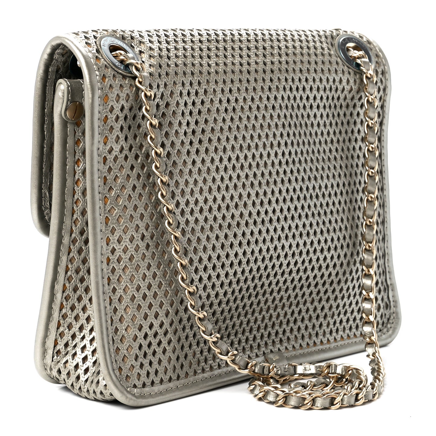 Metallic Perforated Calfskin Small Up In The Air Flap Light Gold