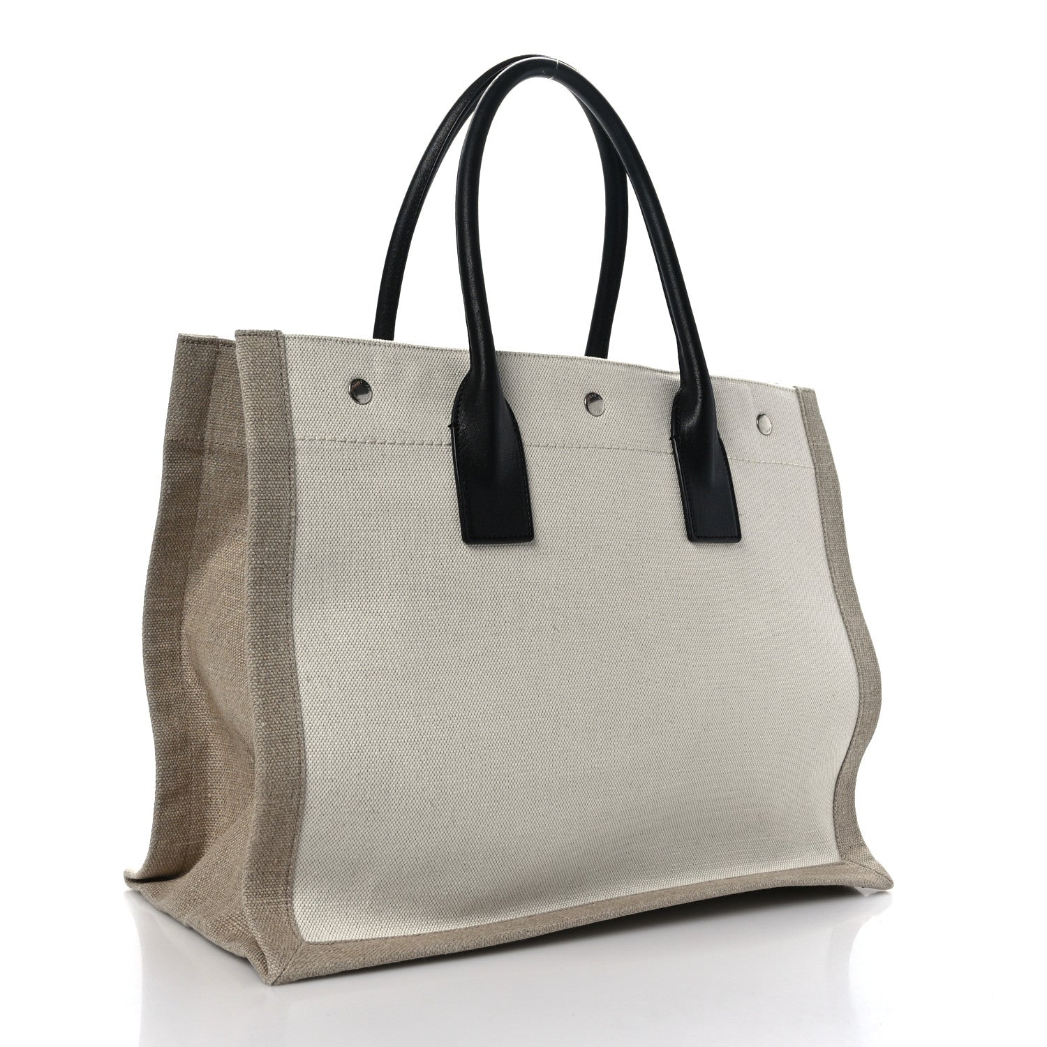 Saint Laurent Linen Calfskin Small Rive Gauche Tote Greggio Natural 3 of 9