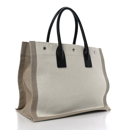 Saint Laurent Linen Calfskin Small Rive Gauche Tote Greggio Natural 3 of 9