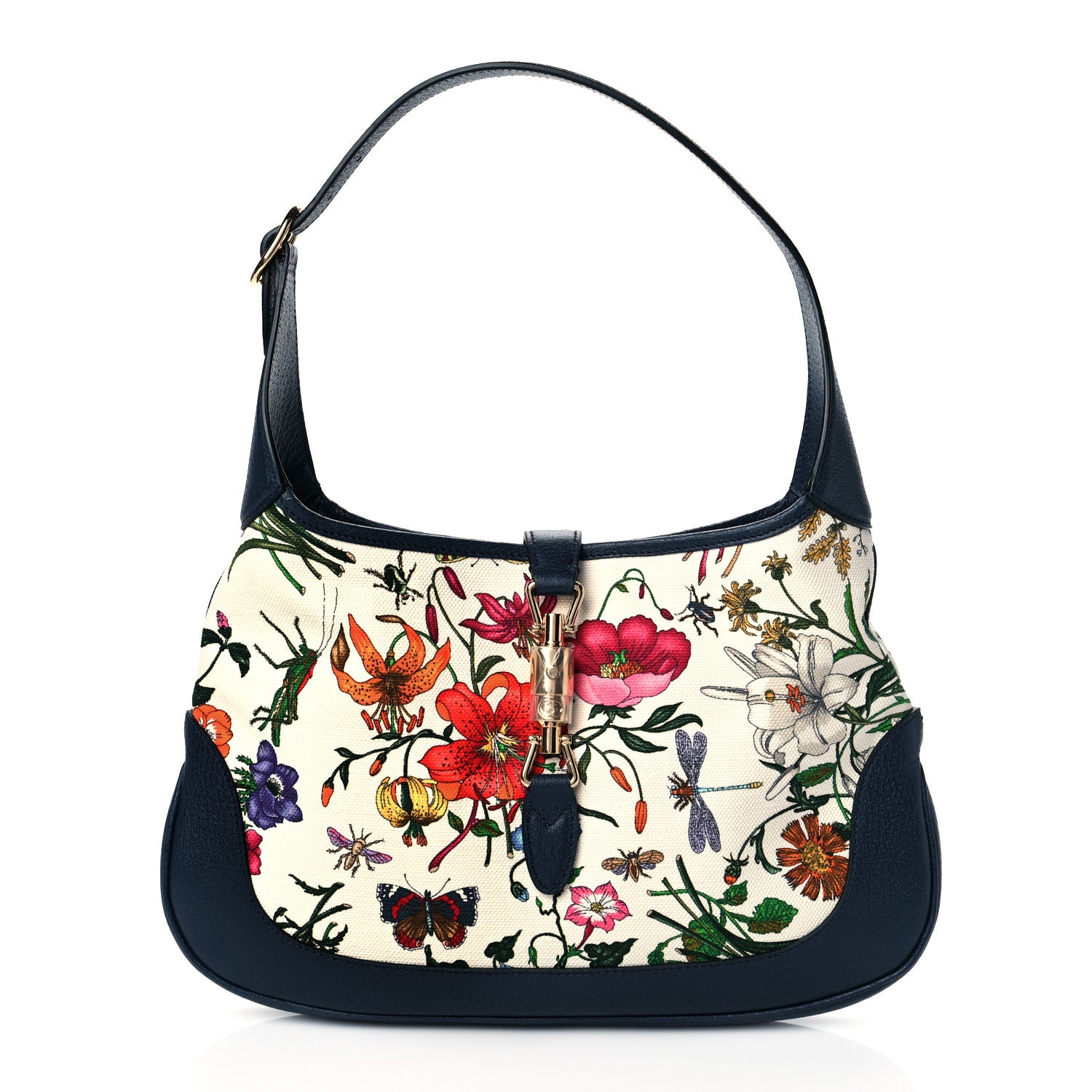 Gucci Canvas Flora Medium Jackie Hobo Blue Agata 1 of 11