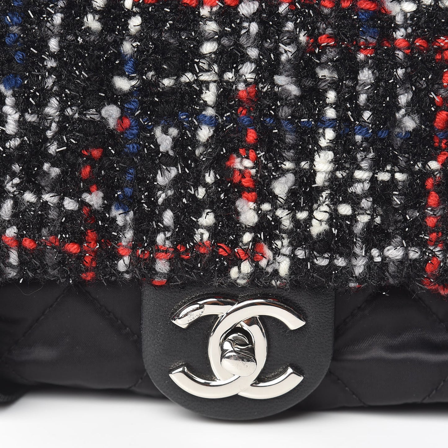 Tweed Nylon Quilted Small Astronaut Essentials Flap Black Red