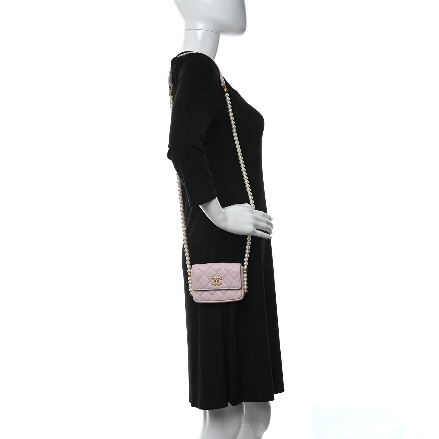 Chanel Calfskin Quilted About Pearls Card Holder Flap With Chain Light Pink 2 of 10