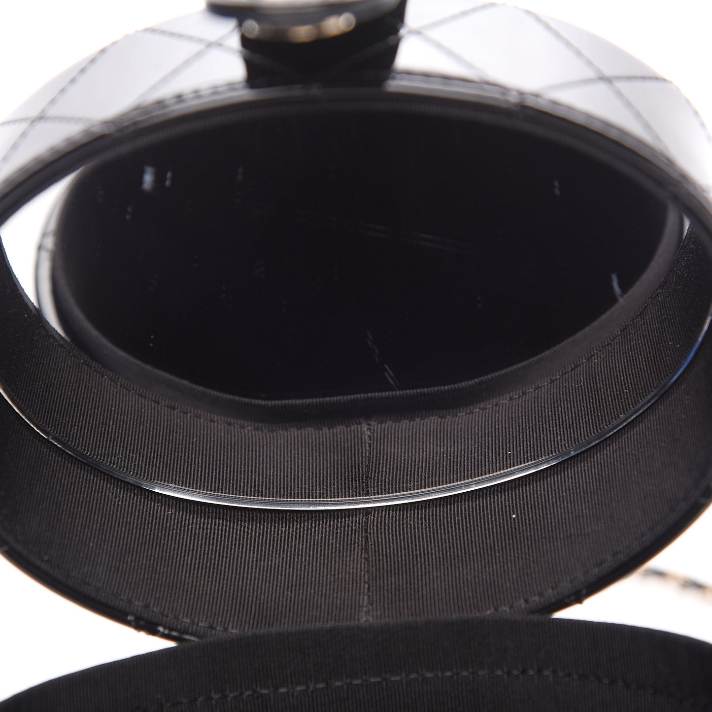 Patent Quilted Round Clutch With Chain Black