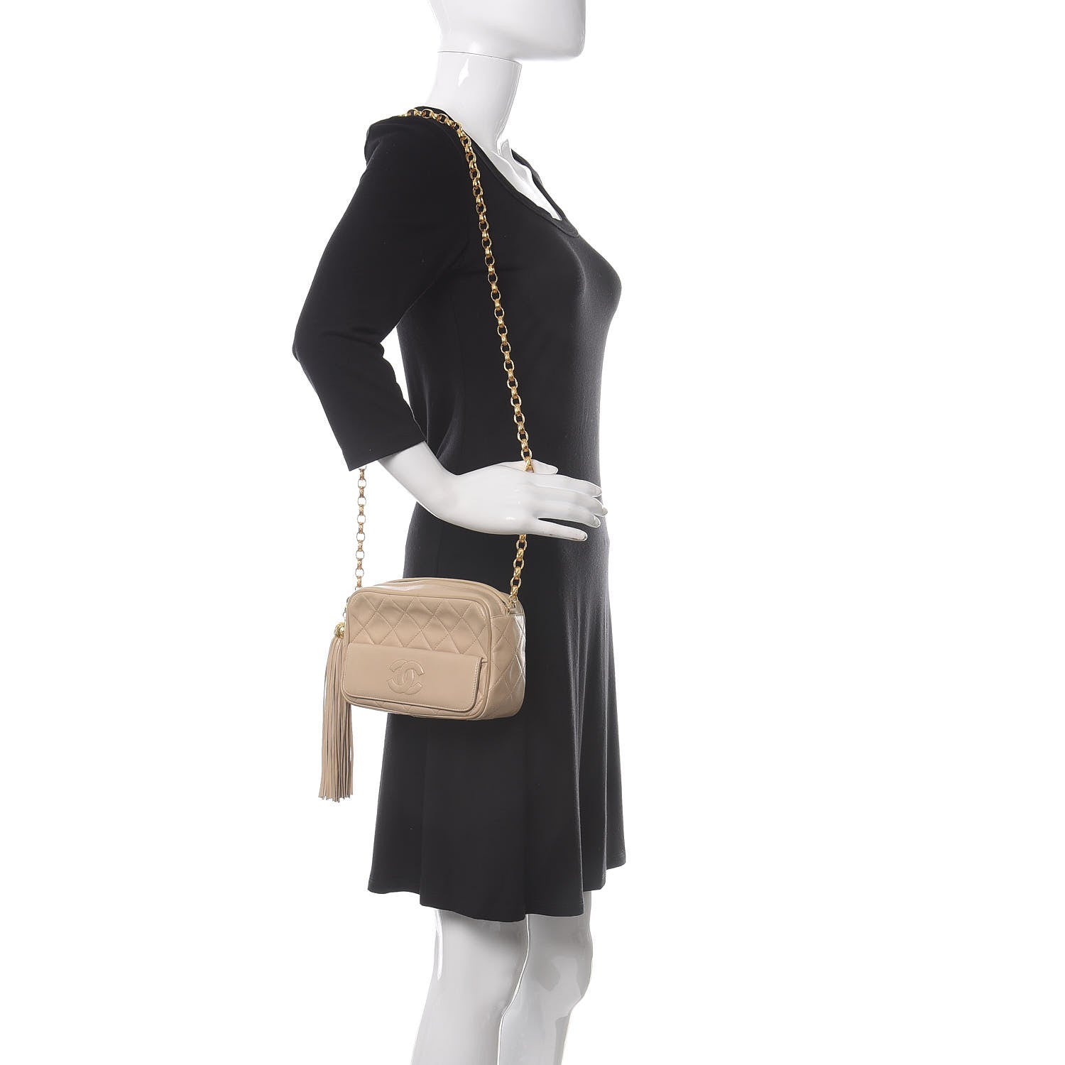 Chanel Lambskin Quilted Tassel Camera Case Beige 4 of 12