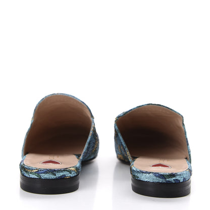 Gucci Iridescent Brocade Womens Princetown Slippers 38.5 Azure Multicolor Oro 6 of 10