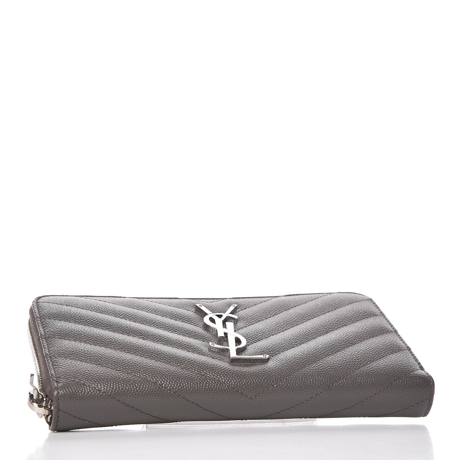 Saint Laurent Grain De Poudre Matelasse Chevron Monogram Zip Around Wallet Earth 4 of 7