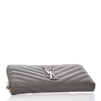 Saint Laurent Grain De Poudre Matelasse Chevron Monogram Zip Around Wallet Earth 4 of 7