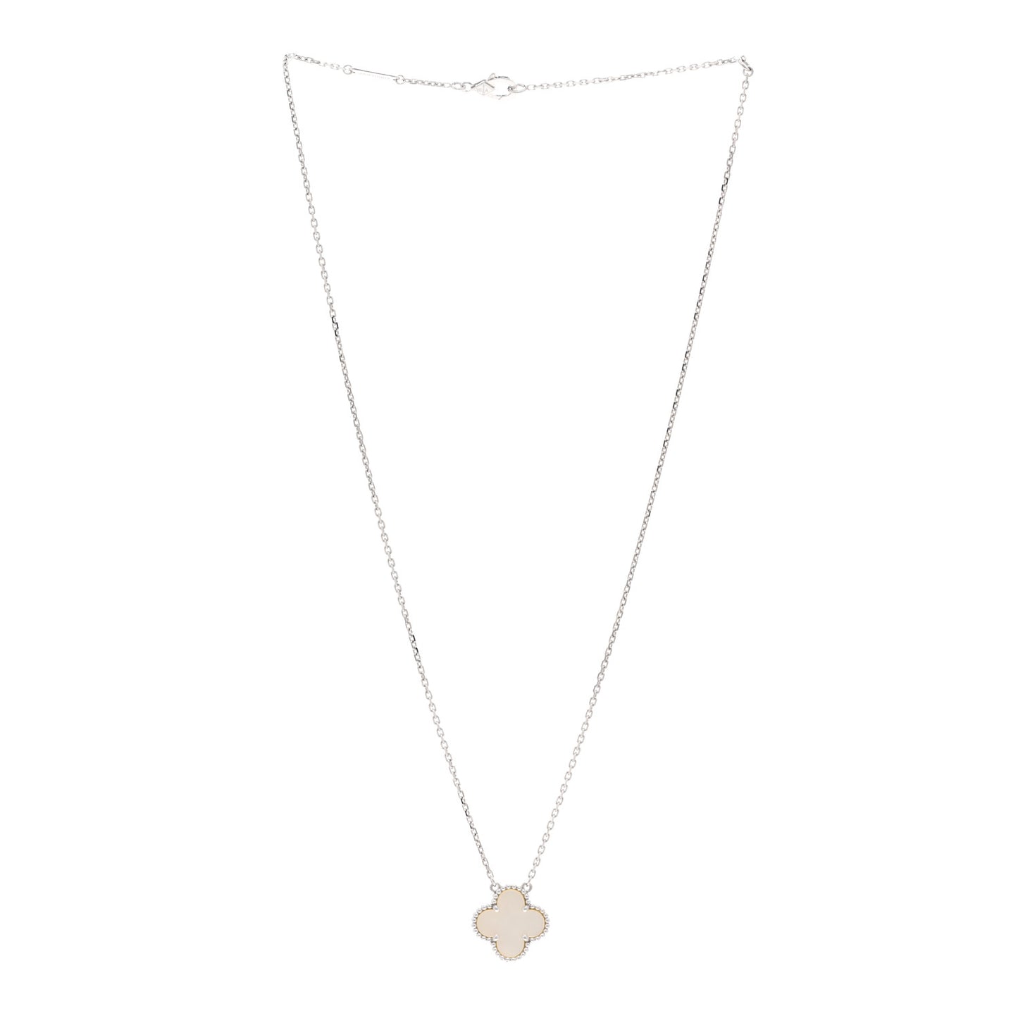 18K White Gold Mother Of Pearl Vintage Alhambra Pendant Necklace