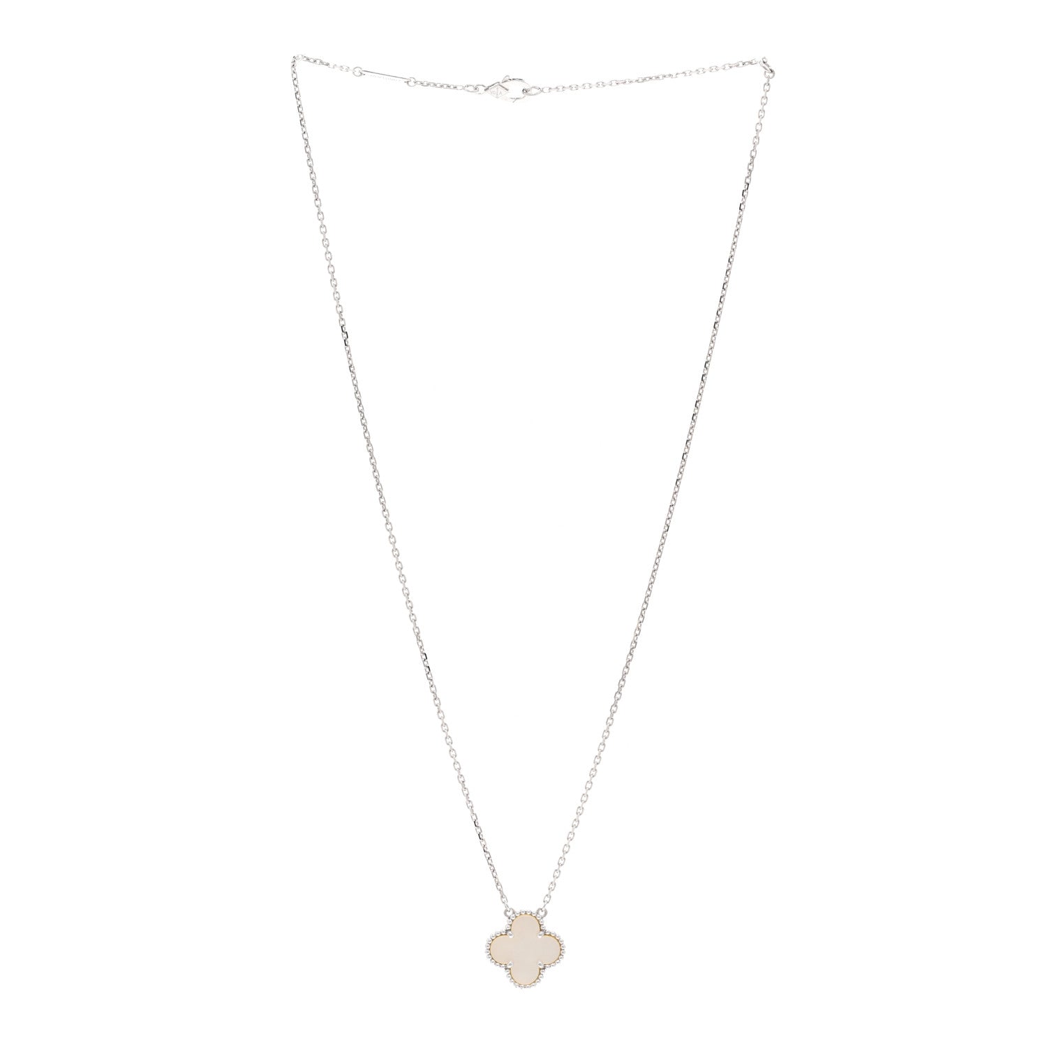Van Cleef & Arpels 18K White Gold Mother Of Pearl Vintage Alhambra Pendant Necklace 3 of 5