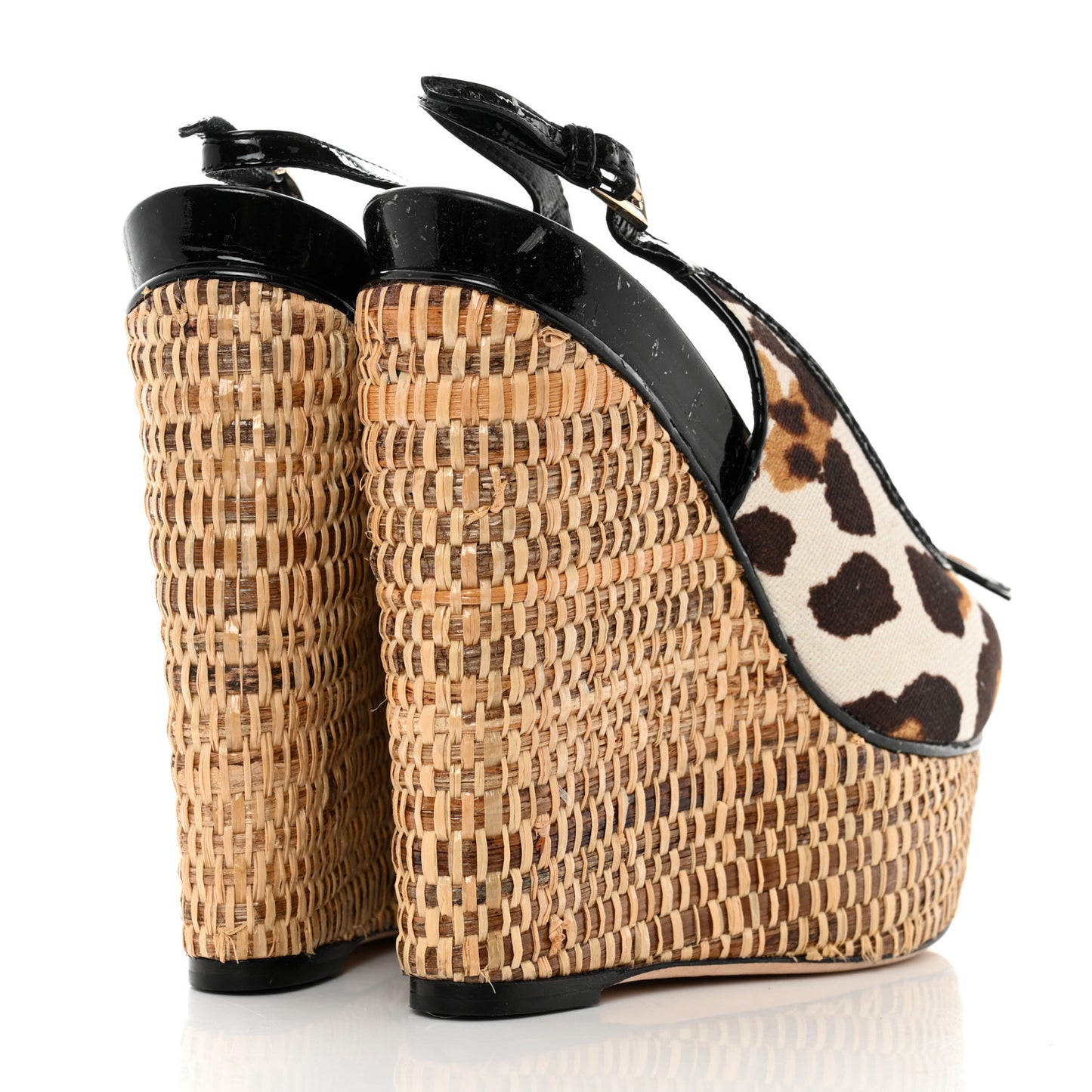 Canvas Leopard Patent Ankle Strap Espadrille Wedges 36 Naturel
