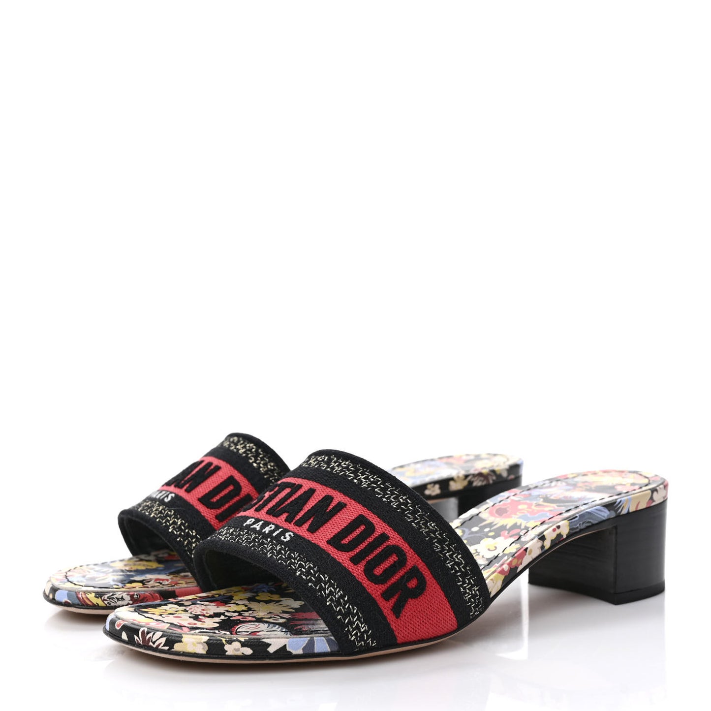 Canvas Toile de Jouy Pop Embroidered Dway 40mm Slide Sandals 37.5 Black Multicolor