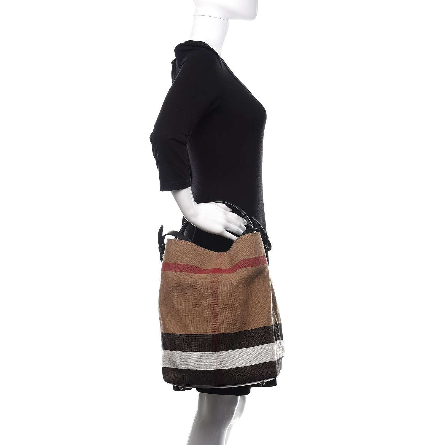 Burberry Canvas Mega Check Medium Ashby Hobo Black 3 of 11