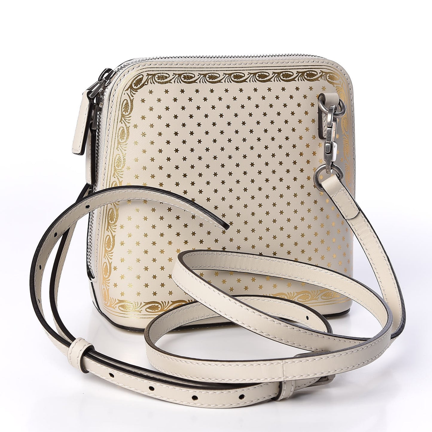 X SEGA Calfskin GUCCY Stars Mini Dome Shoulder Bag Mystic White Gold