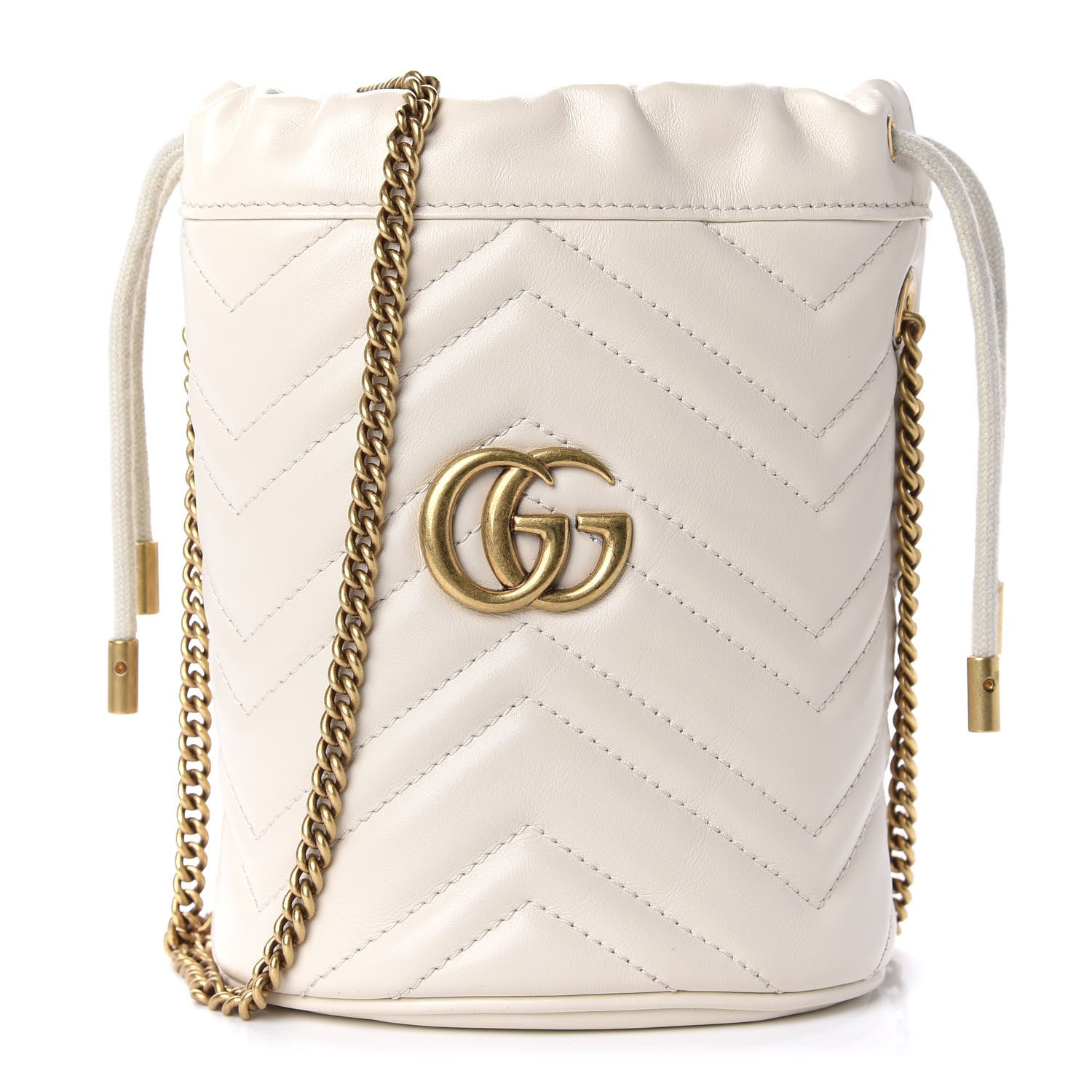 Gucci Calfskin Matelasse Mini GG Marmont 2.0 Bucket Bag White 1 of 11
