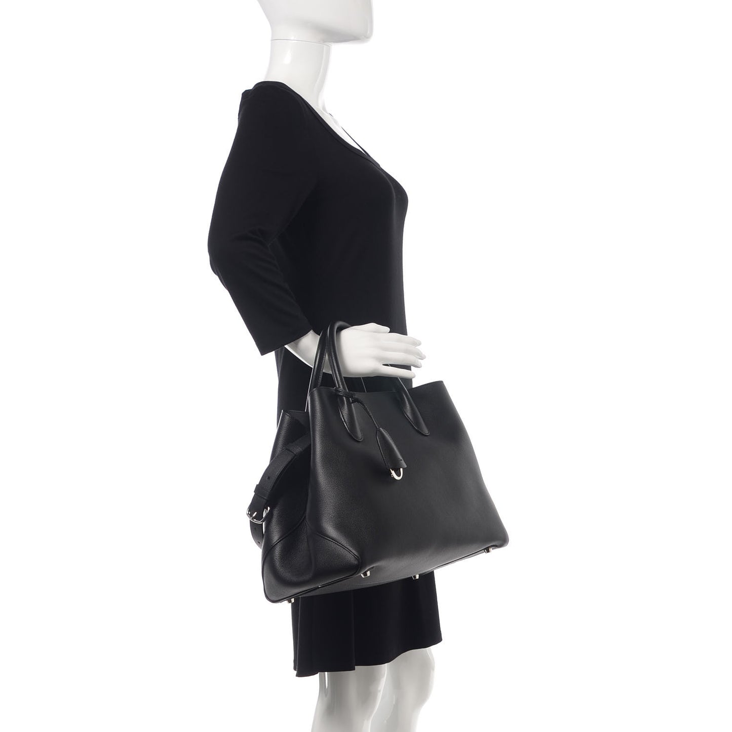 Supple Grained Calfskin Large Open Bar Tote Black