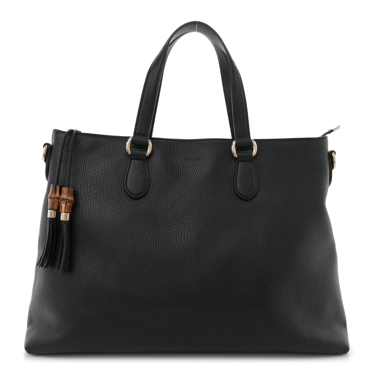 Pebbled Calfskin Convertible Bamboo Tassel Tote Black