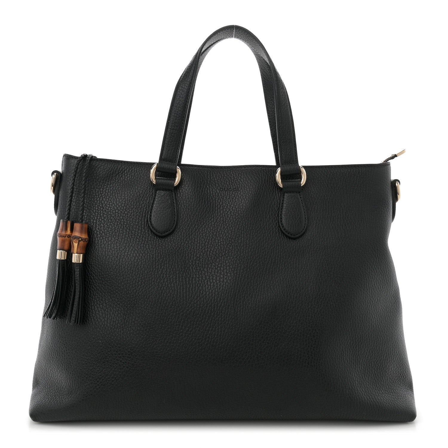 Gucci Pebbled Calfskin Convertible Bamboo Tassel Tote Black 1 of 11