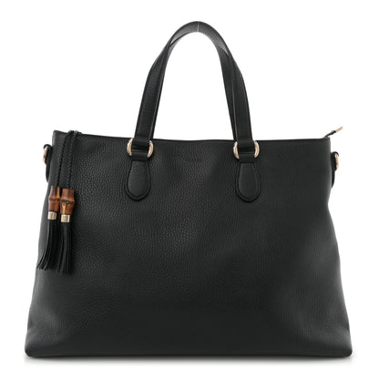 Gucci Pebbled Calfskin Convertible Bamboo Tassel Tote Black 1 of 11