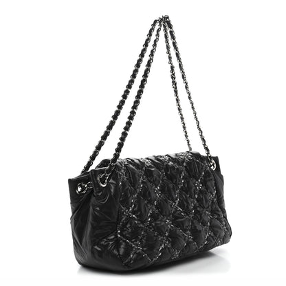 Chanel Nylon Quilted Tweed Stitch Bubble Accordion Flap Black 3 of 13