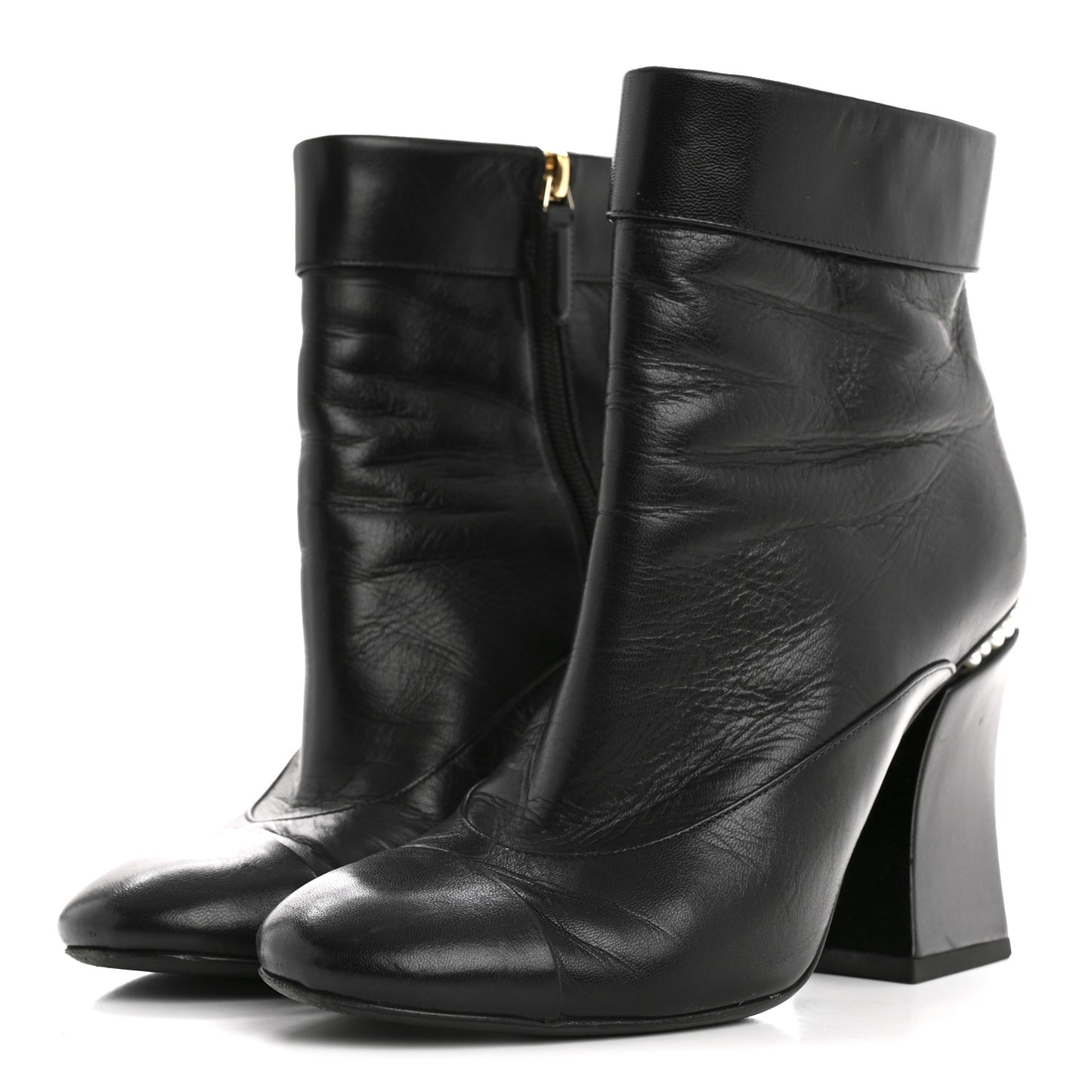 Goatskin Pearl Cap Toe Boots 38.5 Black