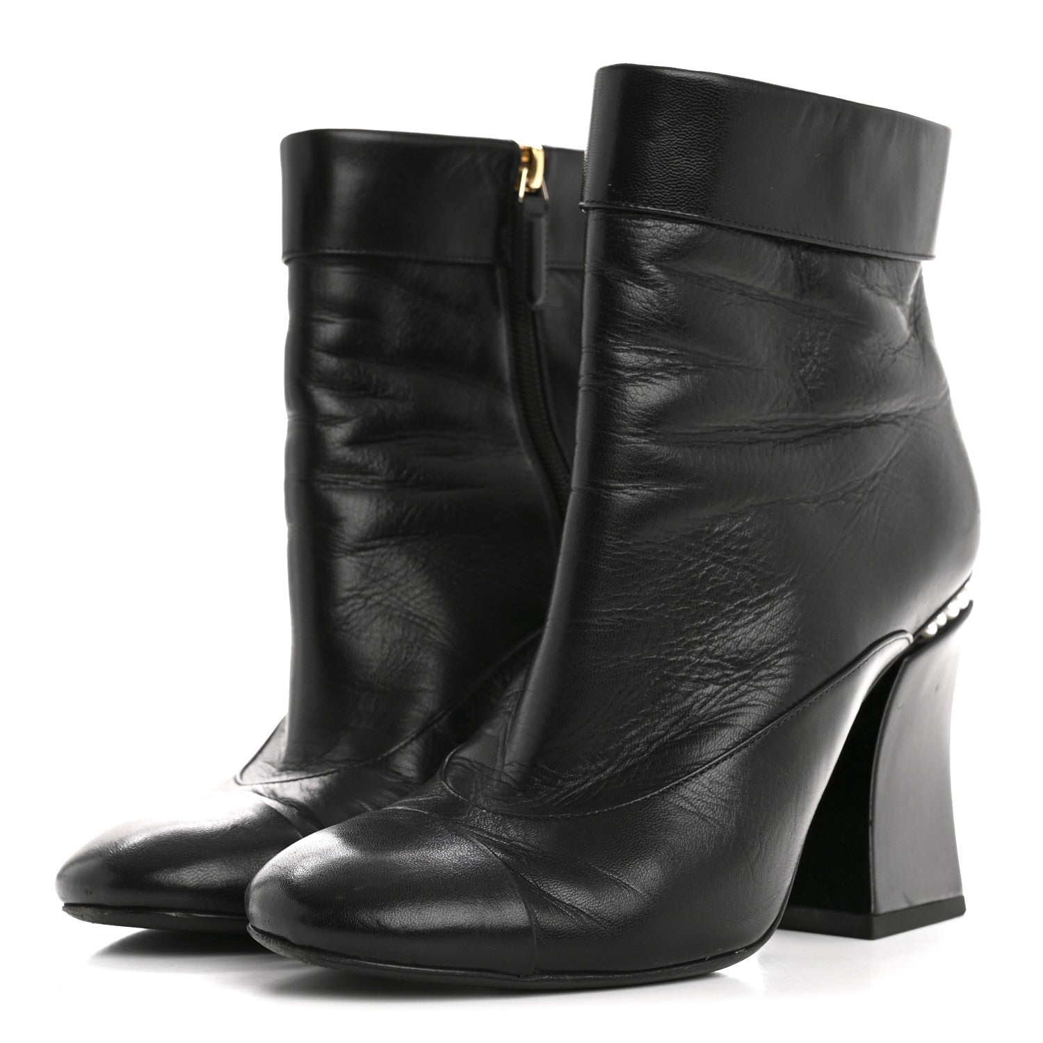 Chanel Goatskin Pearl Cap Toe Boots 38.5 Black 4 of 10