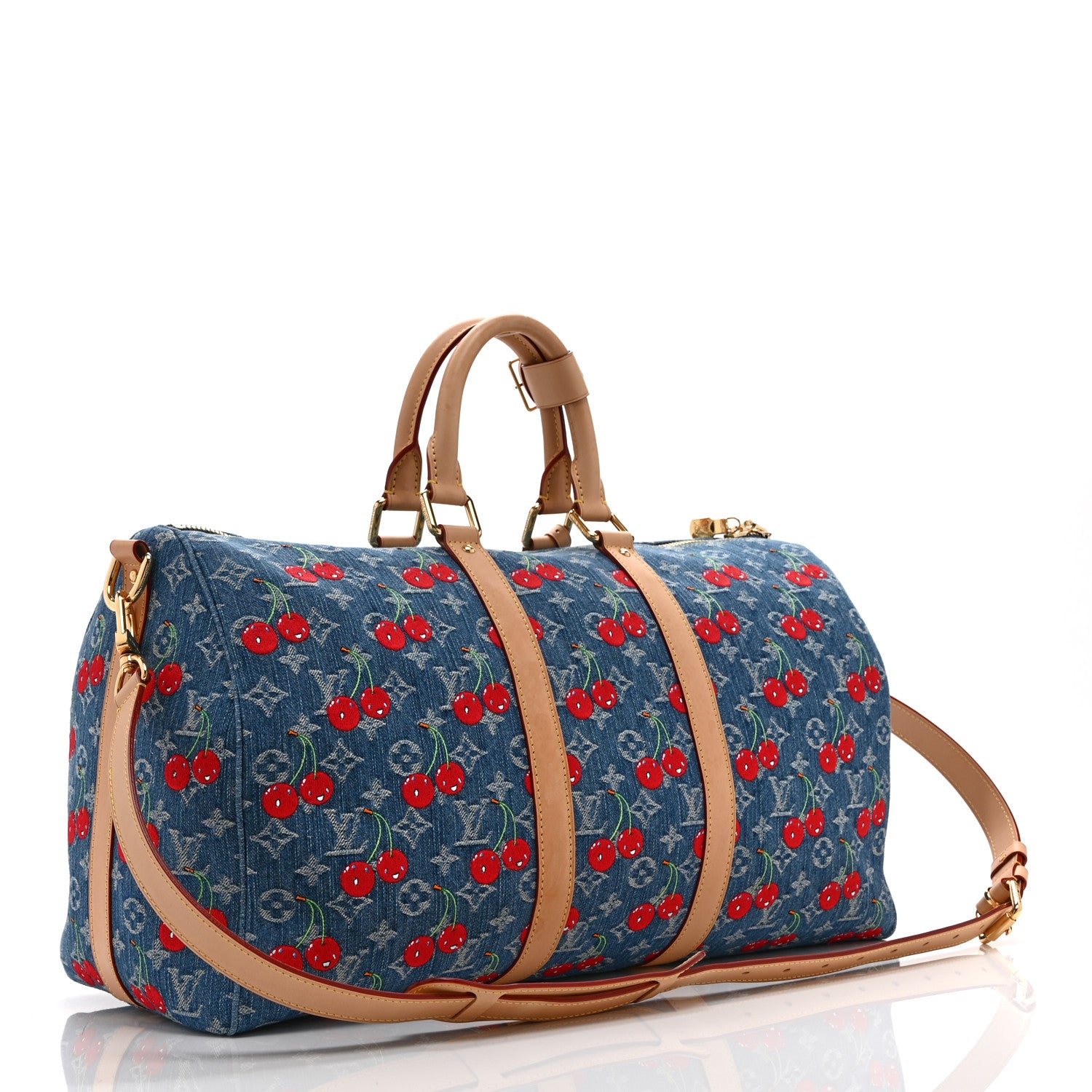 Louis Vuitton LV X TM Monogram Denim Cerises Keepall Bandouliere 45 Blue 2 of 8