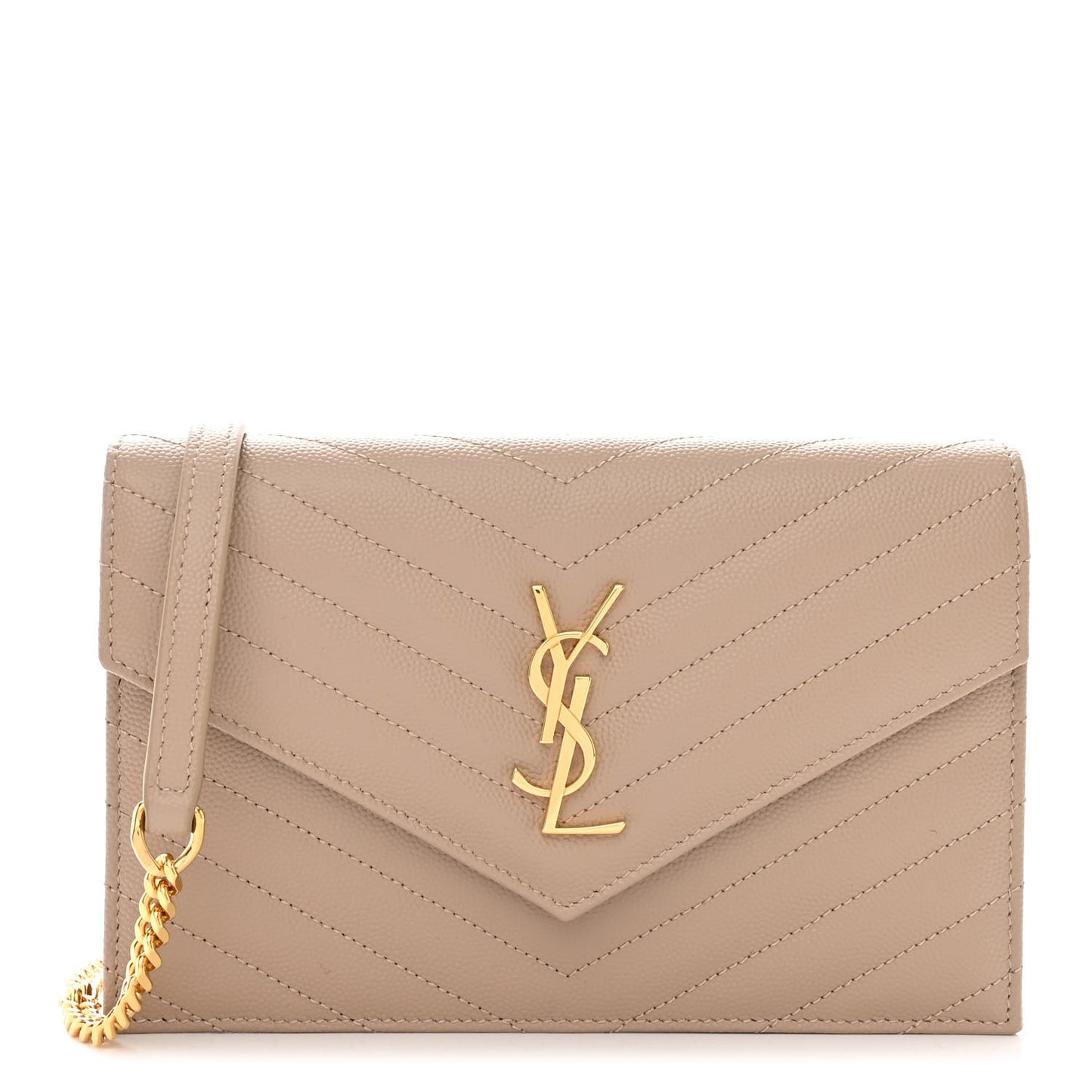 Grain De Poudre Matelasse Chevron Monogram Envelope Chain Wallet Dark Beige
