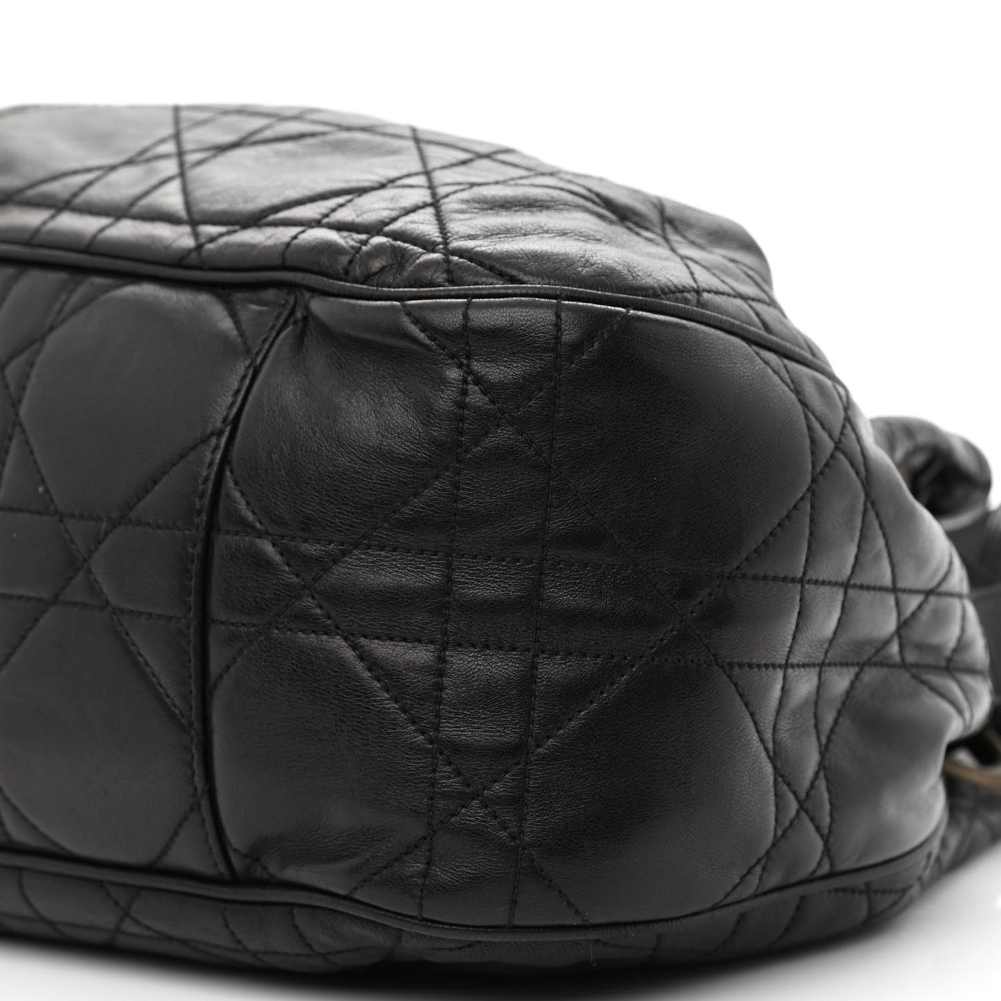 Lambskin Cannage Drawstring Bag Black