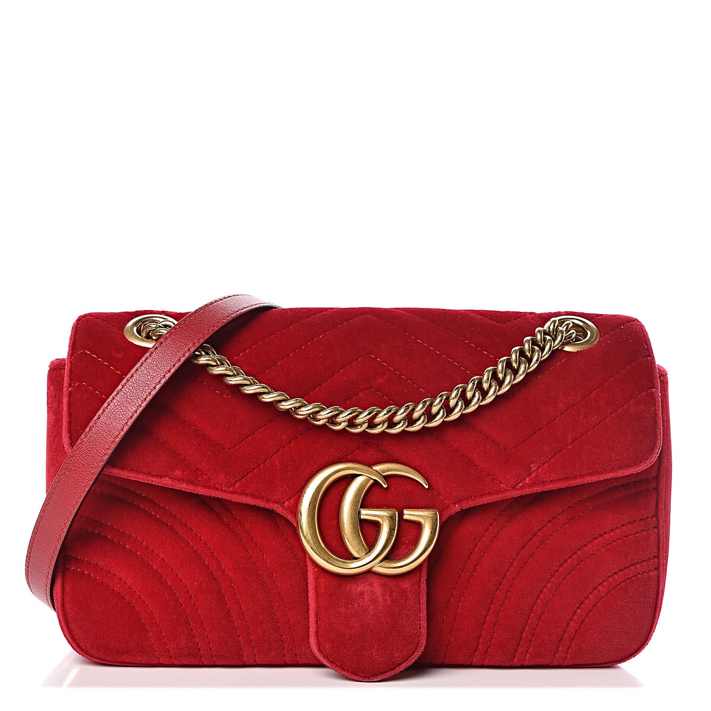 Velvet Matelasse Small GG Marmont Shoulder Bag Hibiscus Red