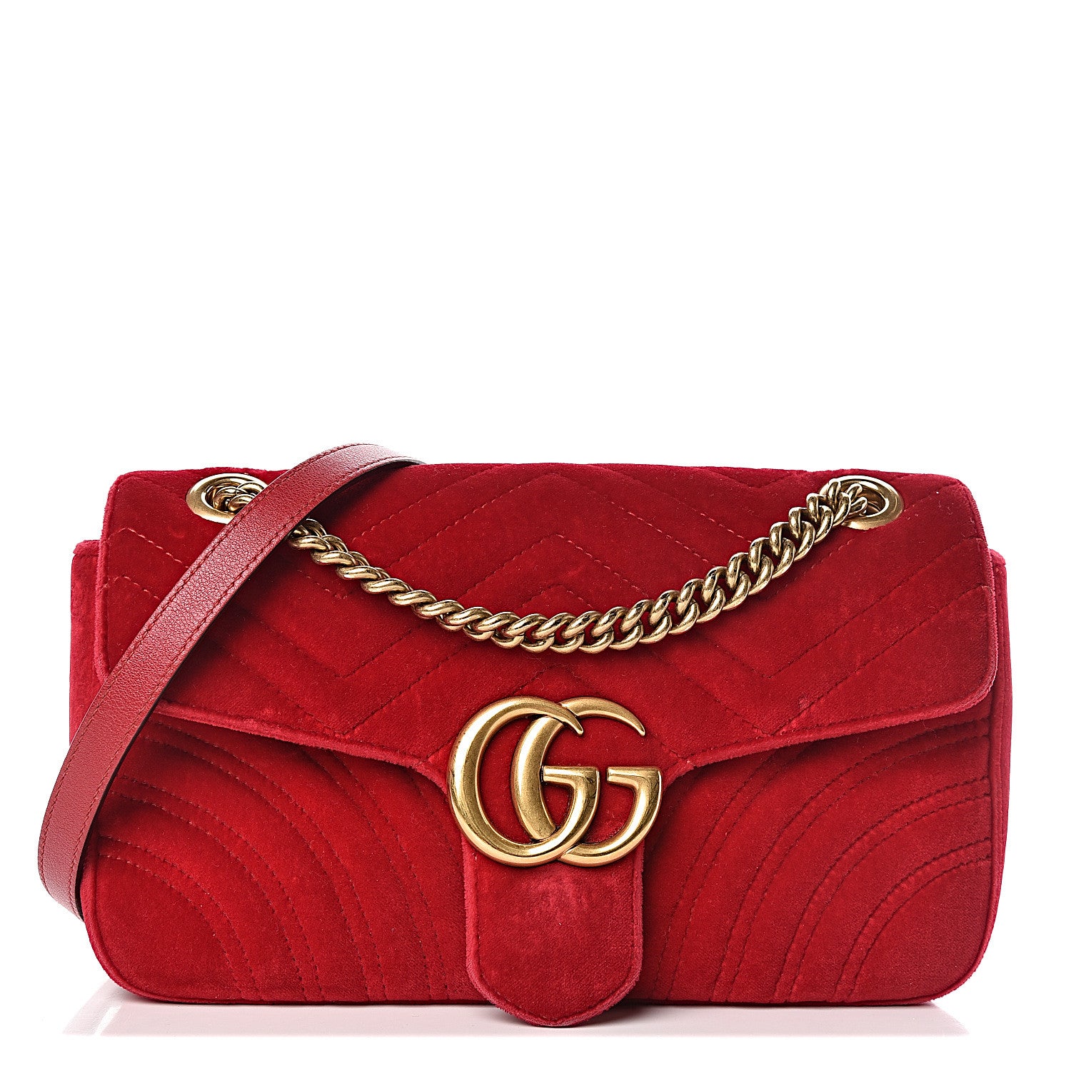 Gucci Velvet Matelasse Small GG Marmont Shoulder Bag Hibiscus Red 1 of 12