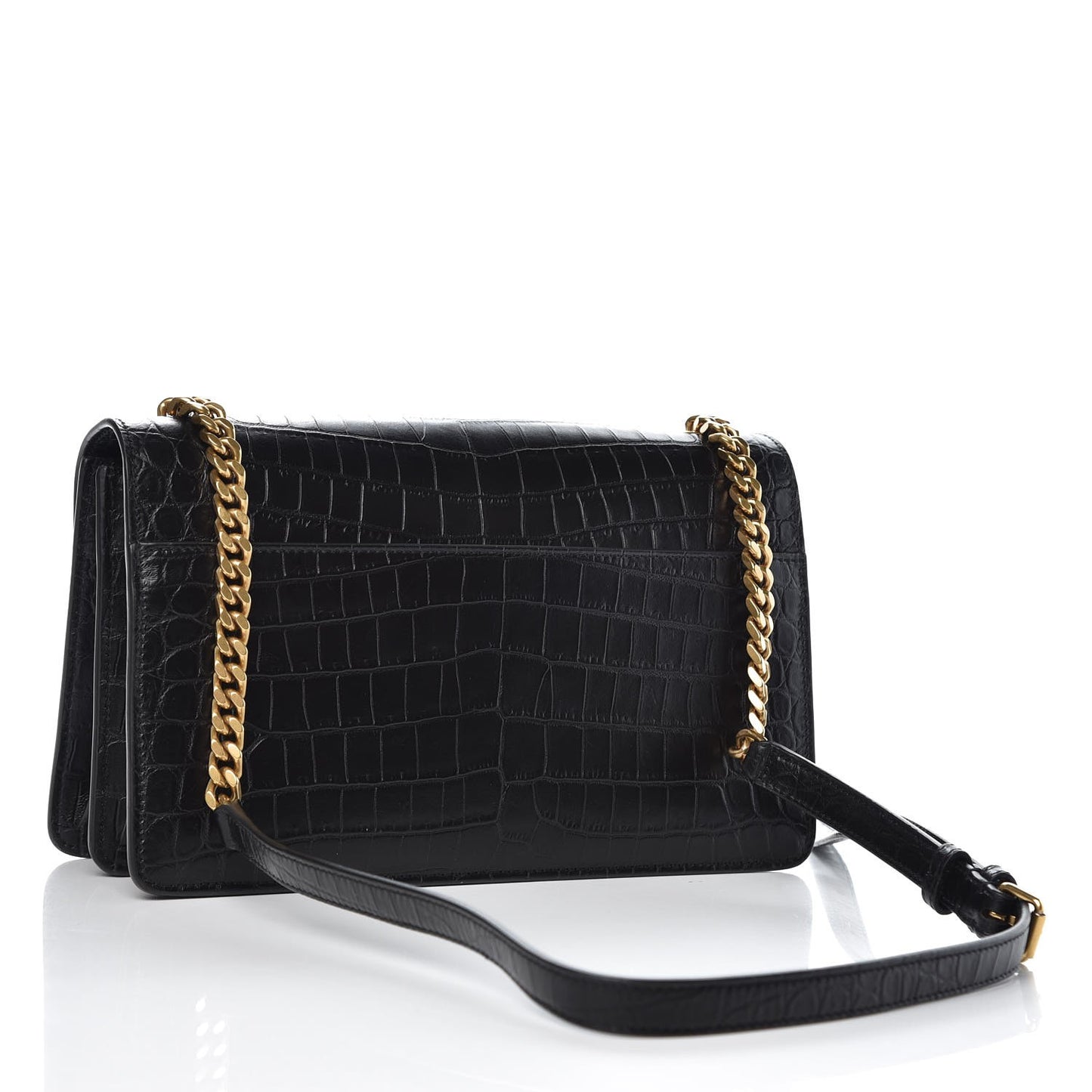 Calfskin Crocodile Embossed Monogram Medium Sunset Black