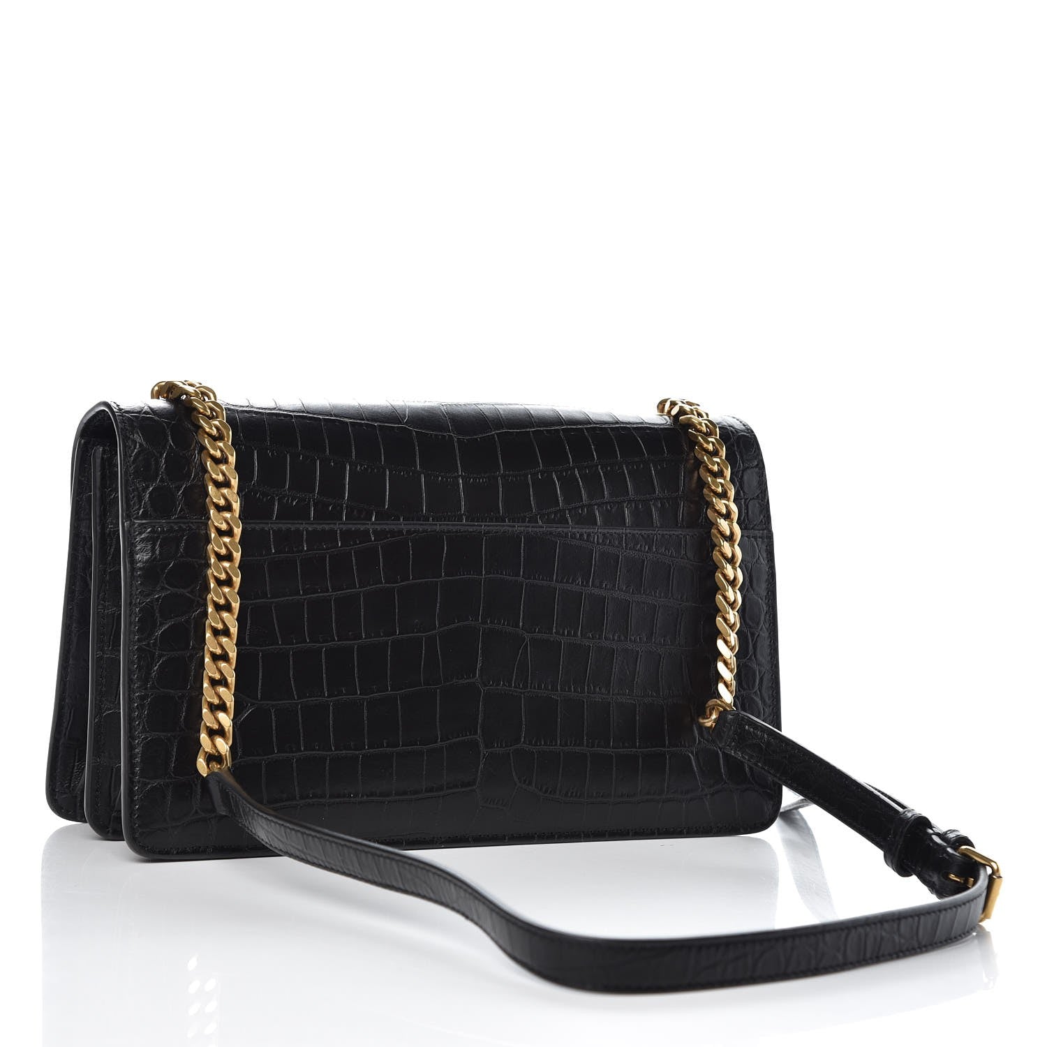 Saint Laurent Calfskin Crocodile Embossed Monogram Medium Sunset Black 3 of 8