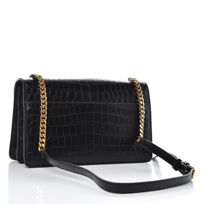 Saint Laurent Calfskin Crocodile Embossed Monogram Medium Sunset Black 3 of 8