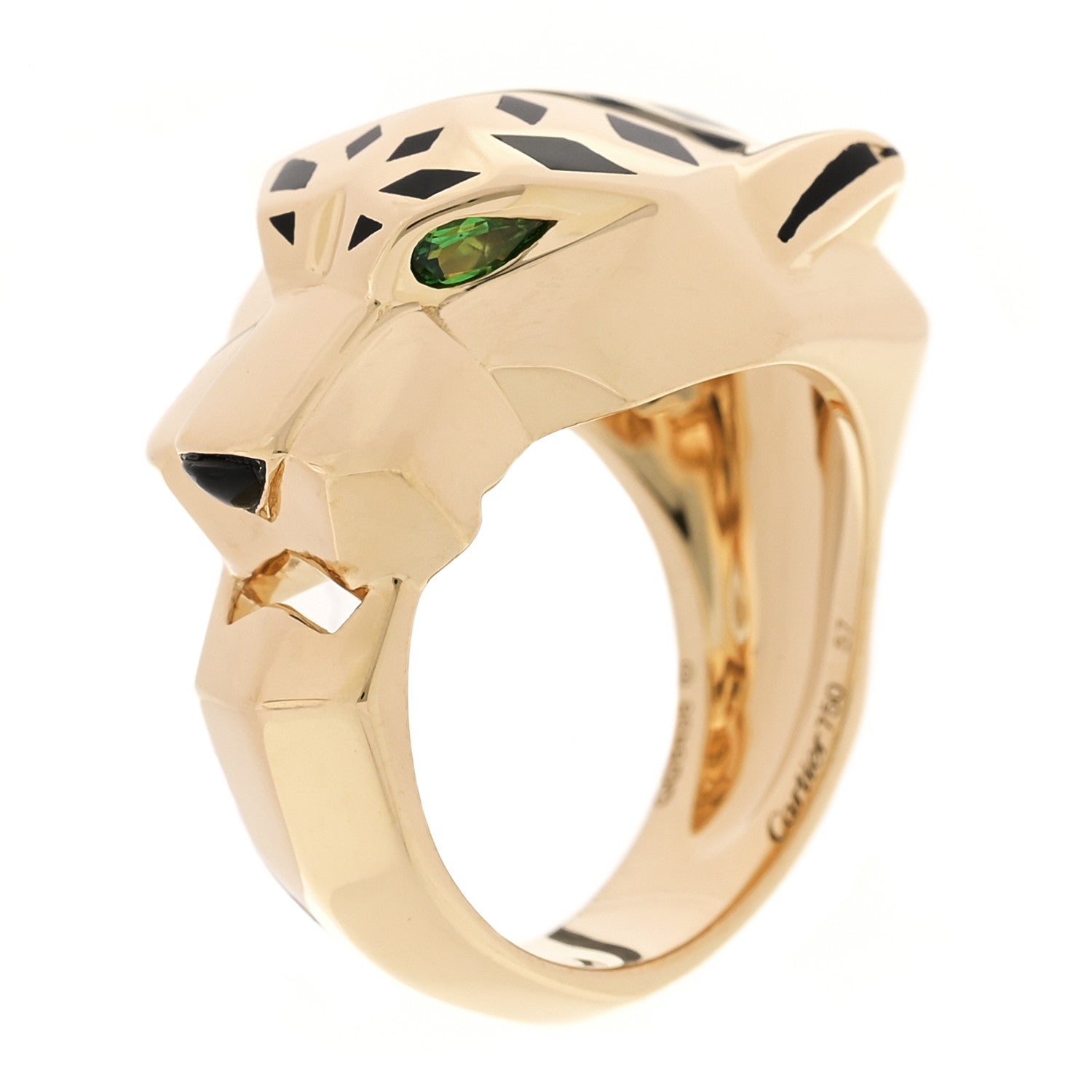 Cartier 18K Yellow Gold Tsavorite Black Lacquer Panthere De Cartier Ring 57 8 1 of 6