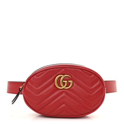 Gucci Calfskin Matelasse GG Marmont Belt Bag 85 34 Hibiscus Red 1 of 11