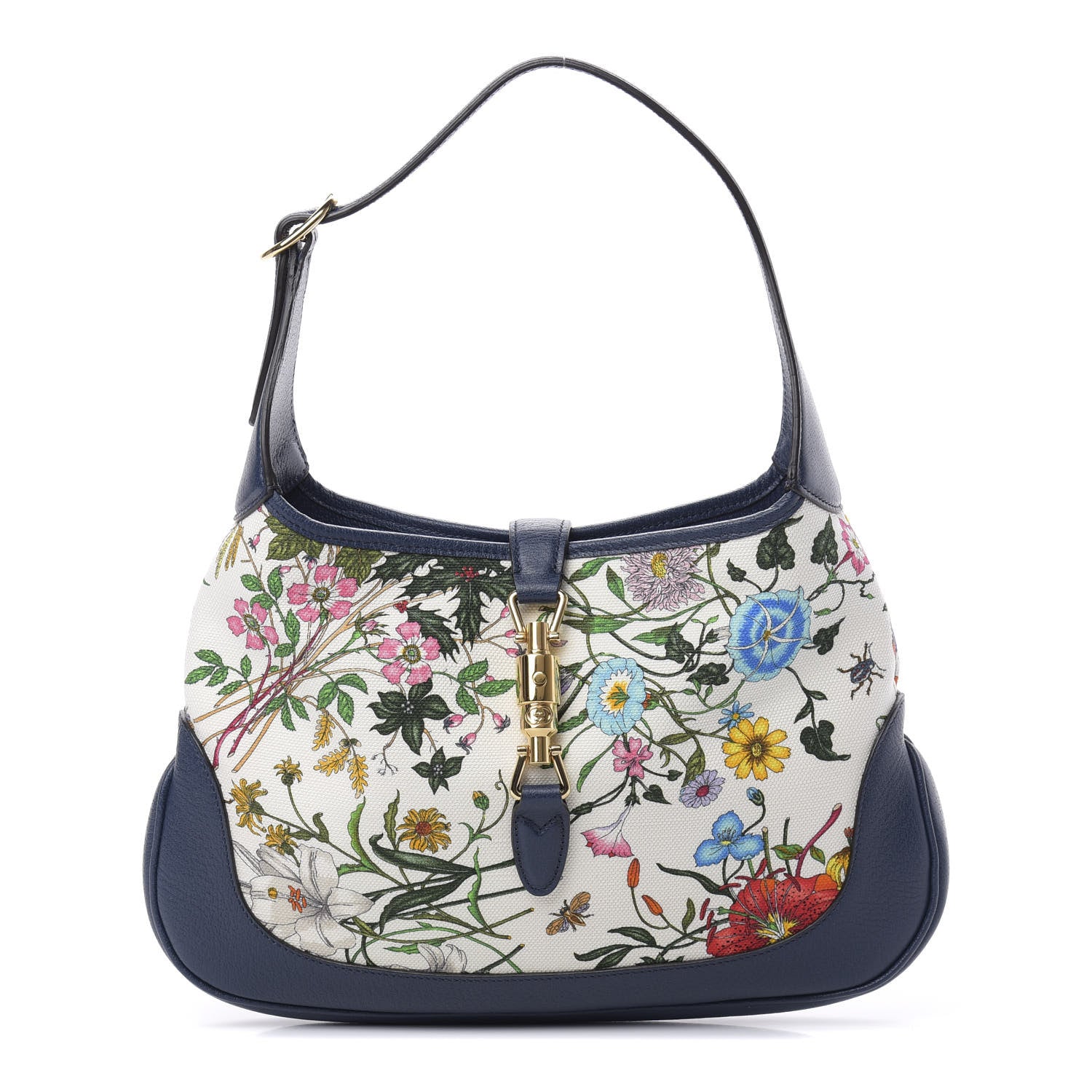Gucci Canvas Flora Medium Jackie Hobo Blue Agata 1 of 12