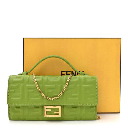 Fendi Nappa Matisse FF Embossed Baguette Continental Wallet With Chain Rain Forest 11 of 11