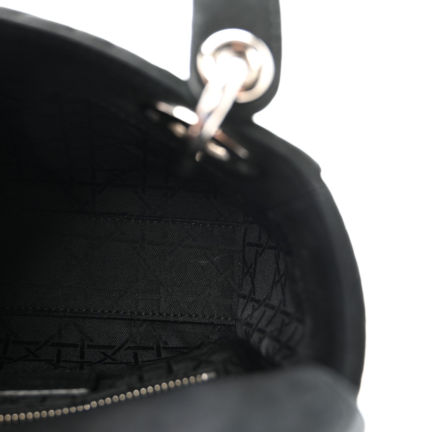 Metallic Calfskin Cannage Mini Lady Dior Black
