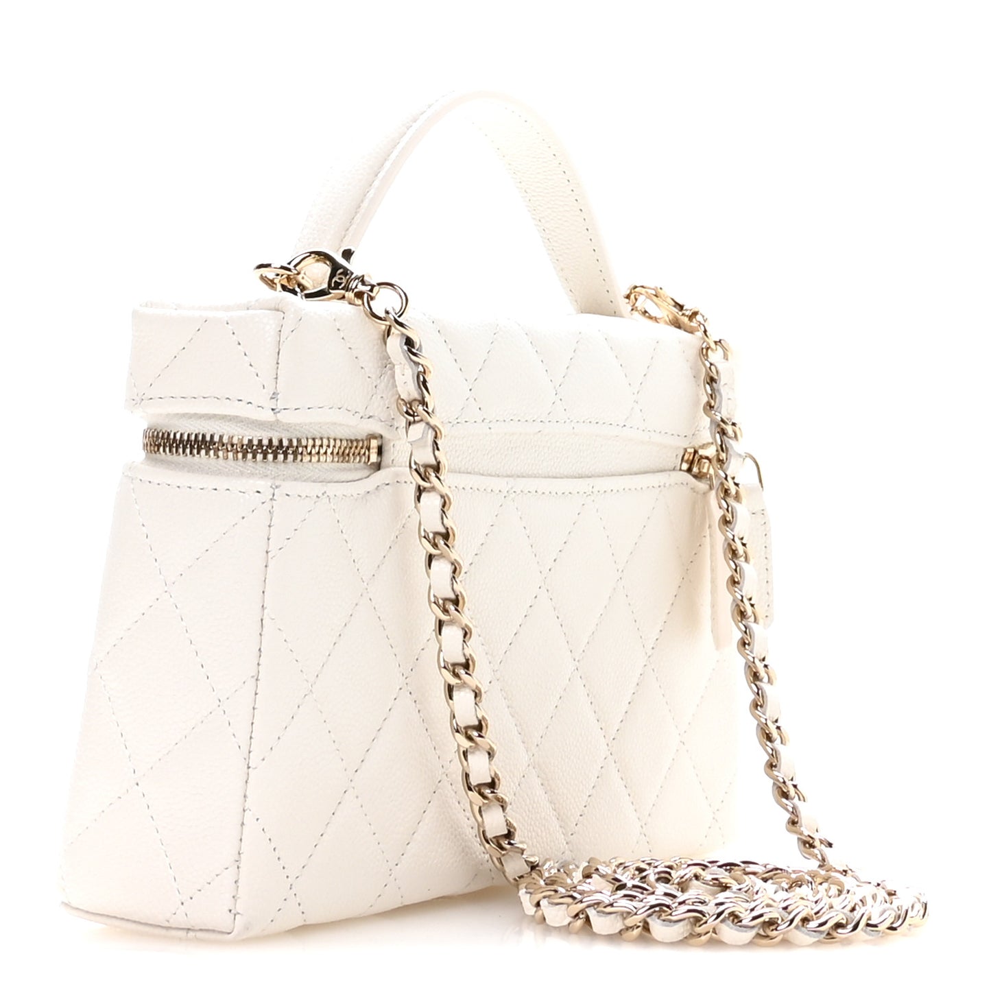 Caviar Quilted Top Handle Slim Vanity With Chain White