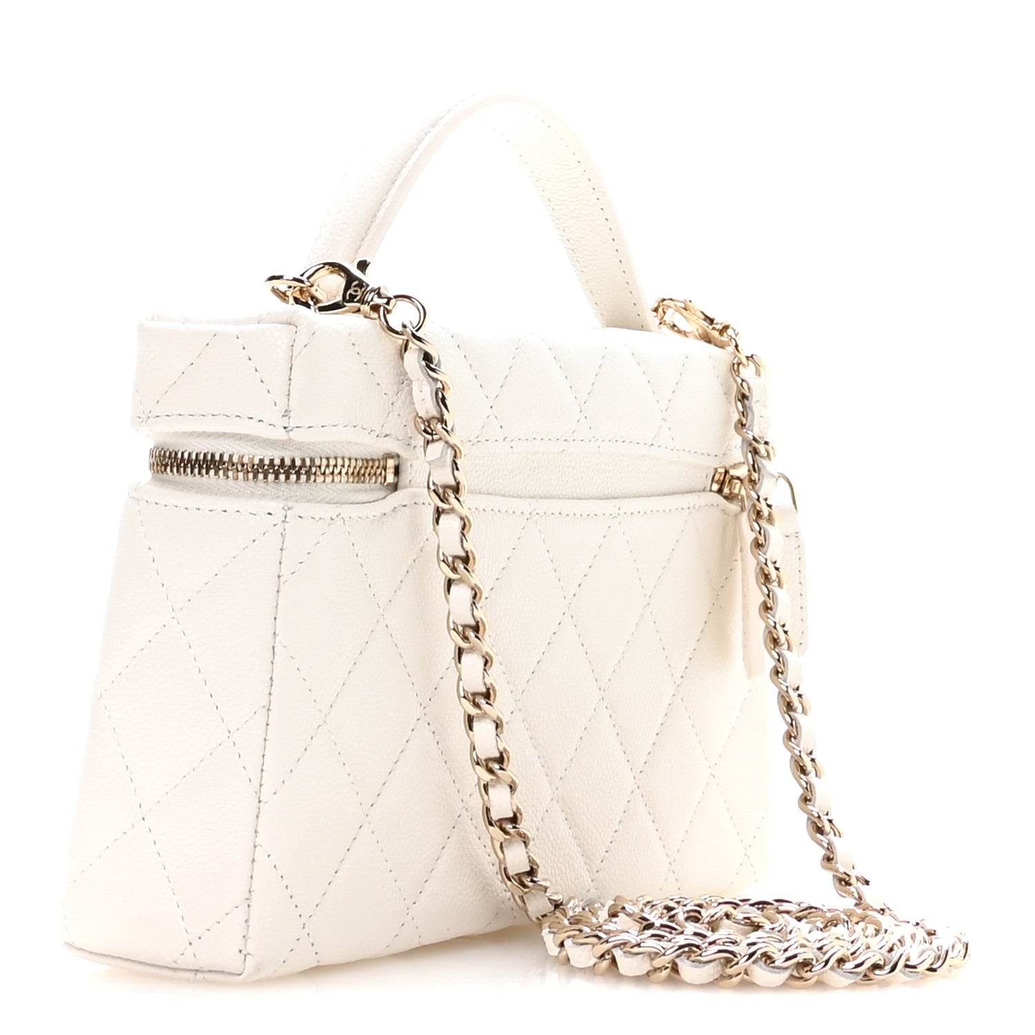 Chanel Caviar Quilted Top Handle Slim Vanity With Chain White 2 of 10