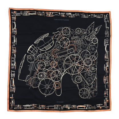 Hermes Silk Complication Equestre Scarf 90 Black Abricot White 1 of 3