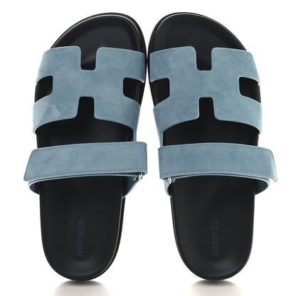 Hermes Suede Goatskin Womens Chypre Sandals 39 Bleu Mineral 2 of 10