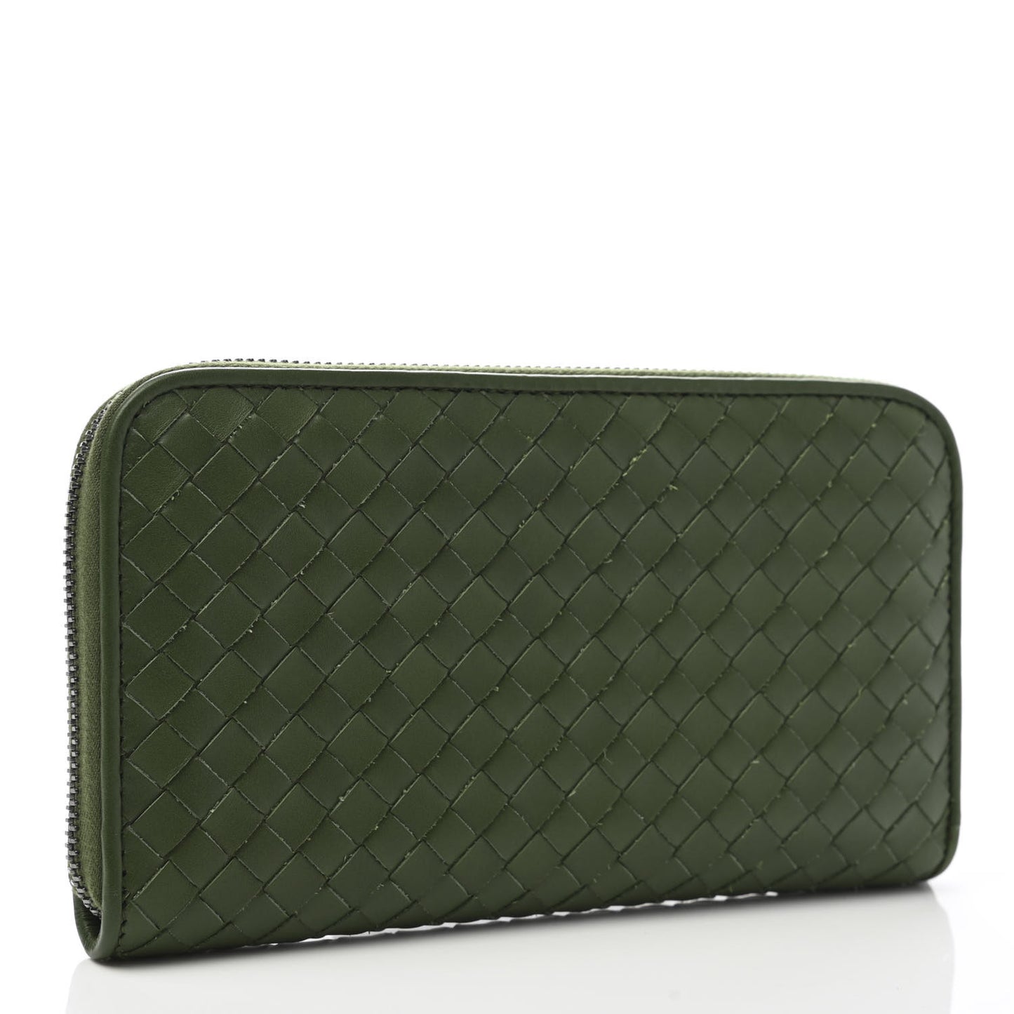 Nappa Intrecciato Zip Around Wallet Moss