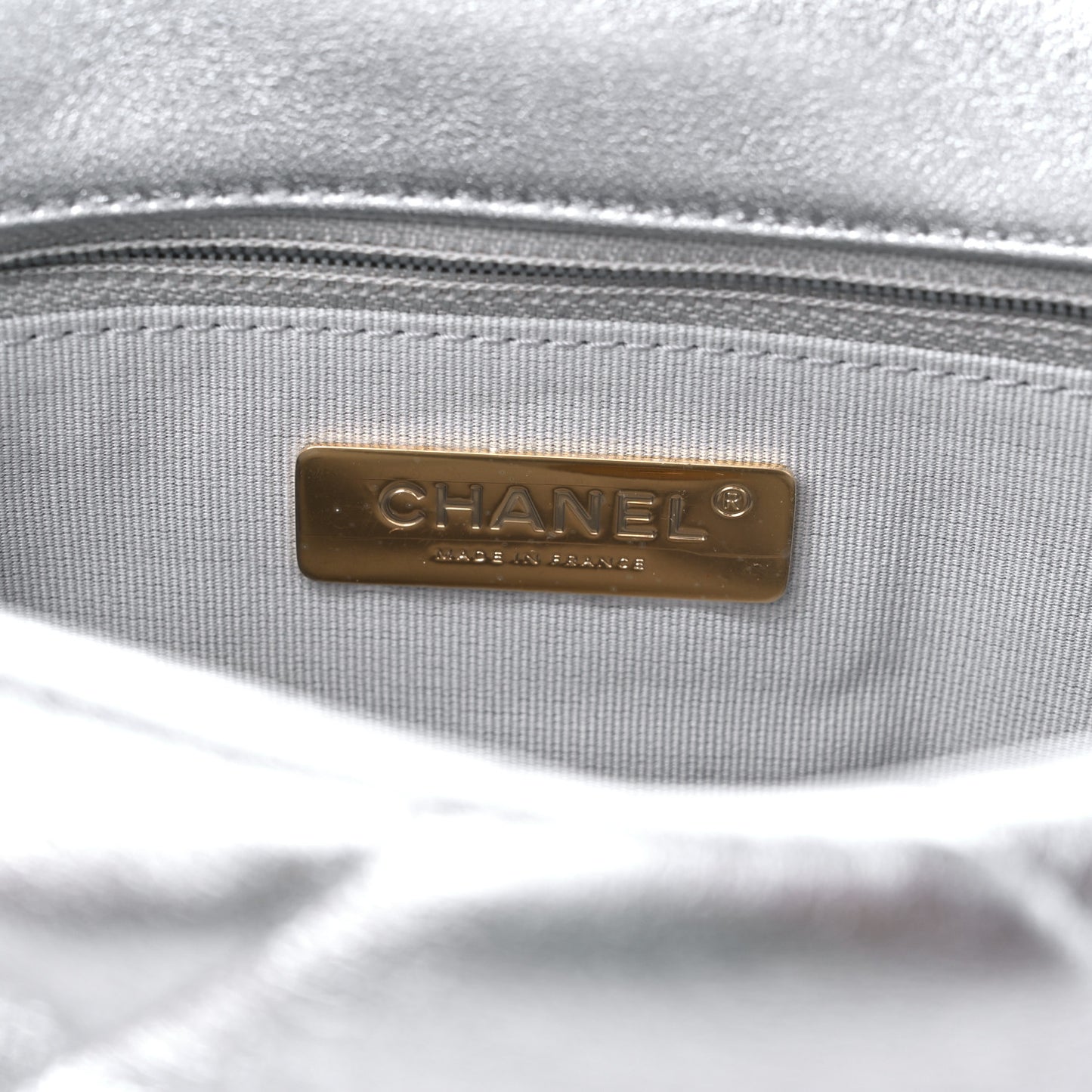 Metallic Lambskin Quilted Medium Chanel 19 Flap Silver