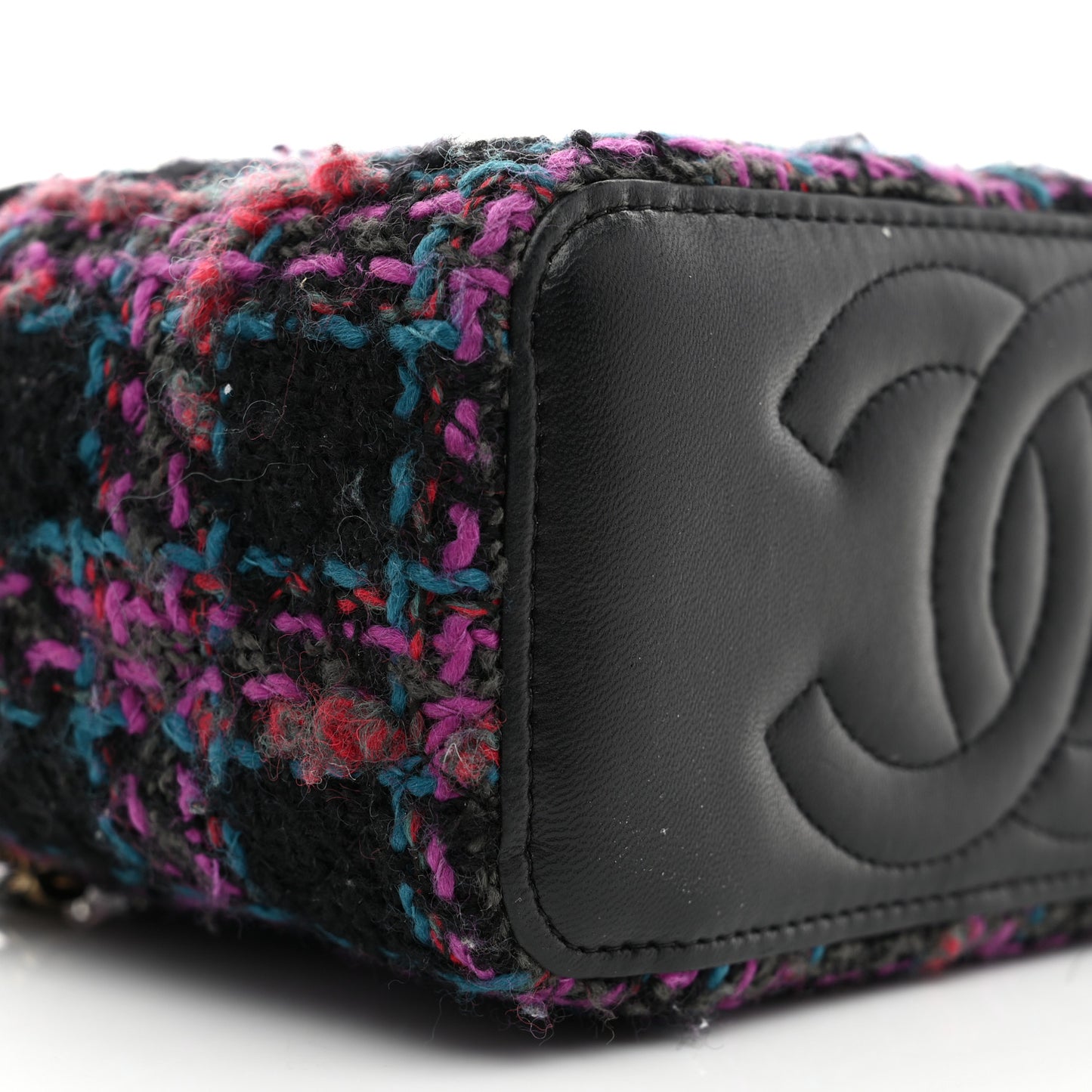 Tweed Quilted Small Vanity Case With Chain Black Purple Green Red