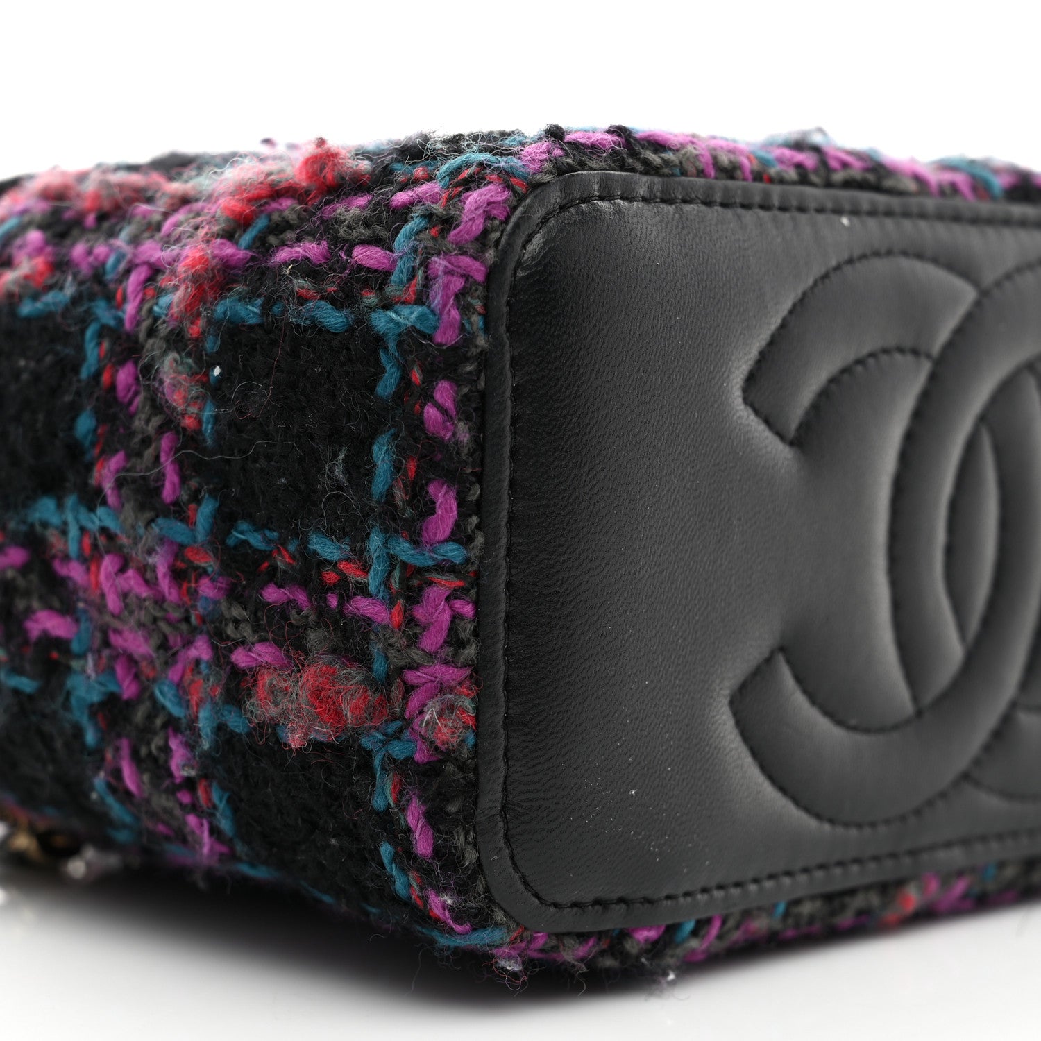Chanel Tweed Quilted Small Vanity Case With Chain Black Purple Green Red 10 of 11