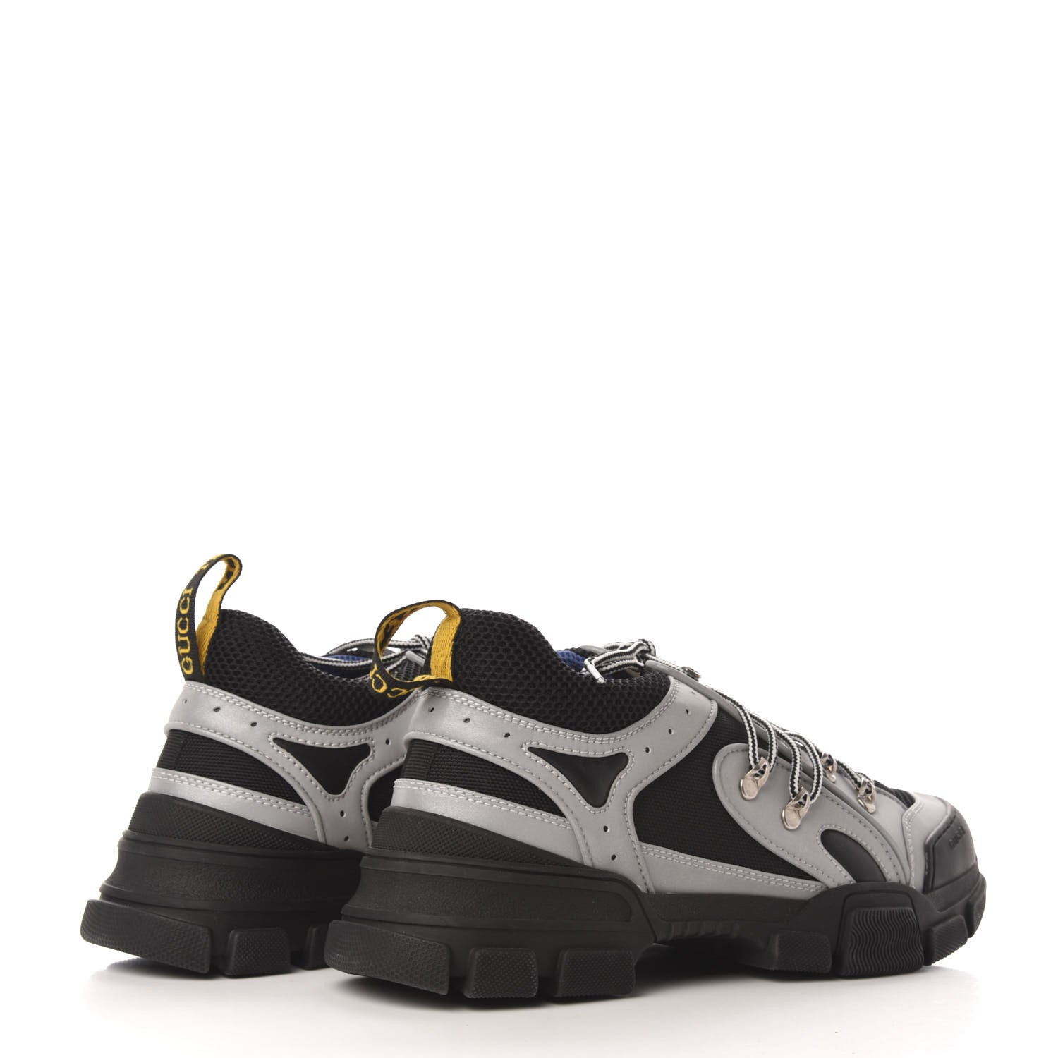 Gucci X SEGA Mesh Technical Canvas Calfskin Reflective Mens Flashtrek Sneakers 10.5 Silver Black 4 of 8
