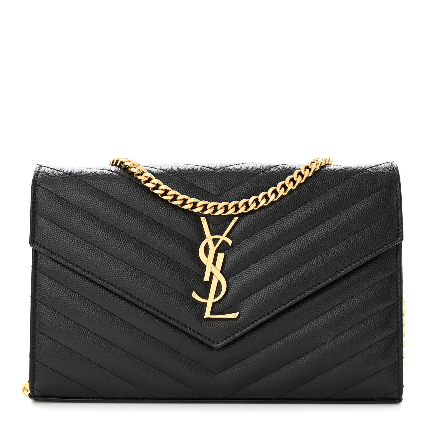 Grain De Poudre Matelasse Chevron Monogram Chain Wallet Black
